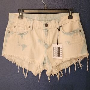 Pistola Mid-rise Jean Short Shorts Frayed Hems In White/blue Size Medium/27